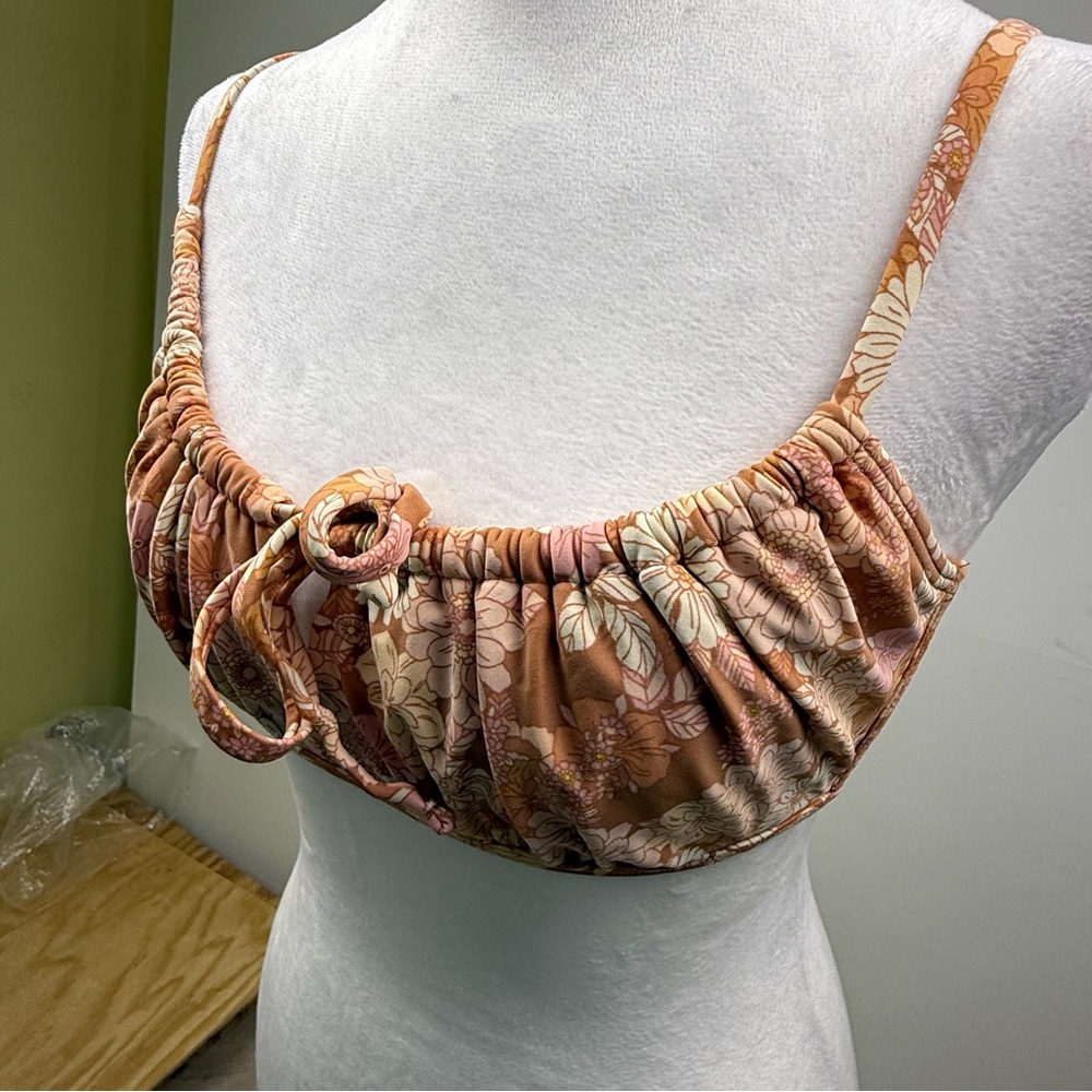 Xhilaration Floral Bikini Top Size L | Brown Peach Boho Swim Top | New Witho/Tag - Picture 5 of 7